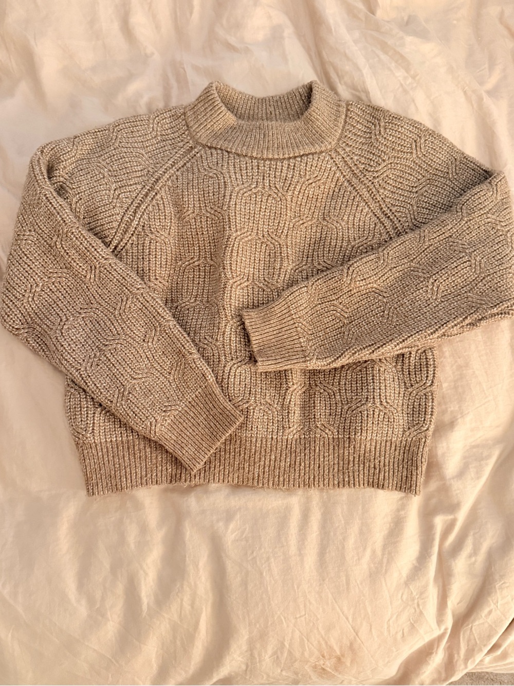 Lulu's Beige Cable Knit Mock Neck Sweater